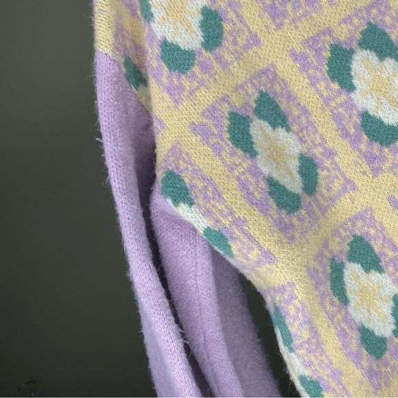 Karlie Purple Green Cream Mixed-Pattern Knit Cardigan - Picture 5 of 10